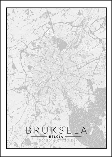 Galeria Plakatu Plakat Bruksela Mapa Czarno Biała 20x30 cm Galeria