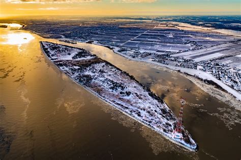 Luftaufnahme Steinkirchen Winterluftbild Festland Und Insel Des