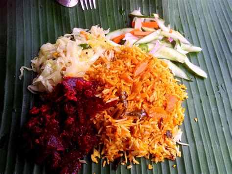 Indian Nasi Briyani Served On Banana Leaf With Beets Grat Flickr