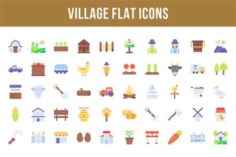 Premium Vector | Village flat multicolor icons