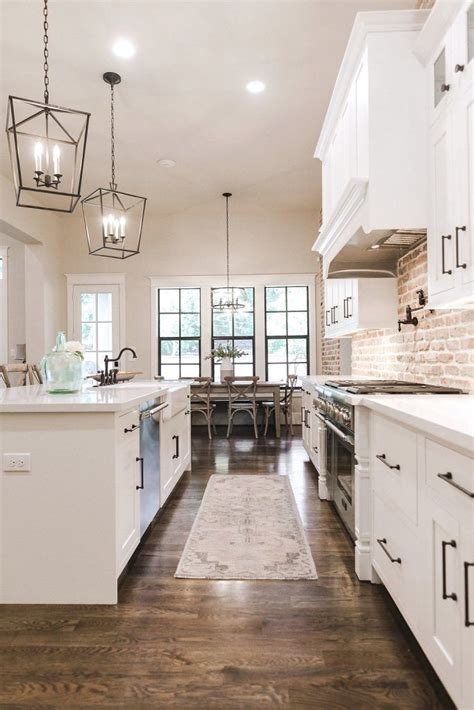 White Kitchen Exposed Brick White Cabinets Industrial Modern