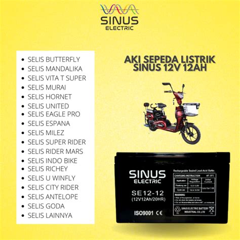 Aki Sepeda Listrik Selis M Hornet V Ah Aki Vrla Sinus Electric