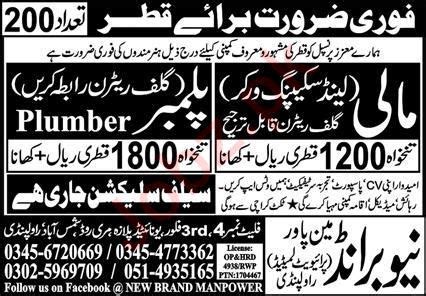 New Brand Manpower Qatar Jobs Job Advertisement Pakistan