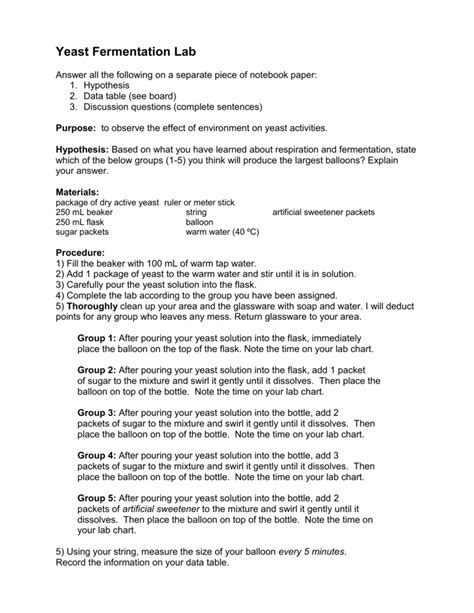 Yeast Fermentation Lab