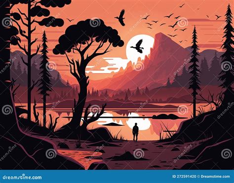 Vector Art Landscape Black Red Brown Orange And Yellow Colors With