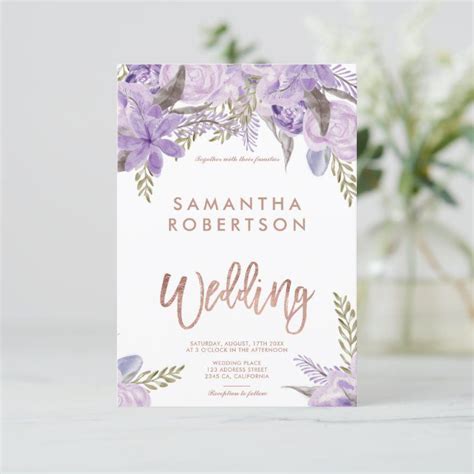 Invitación Lavanda Floral Color Púrpura Rosa Boda Invitations Wedding Cards