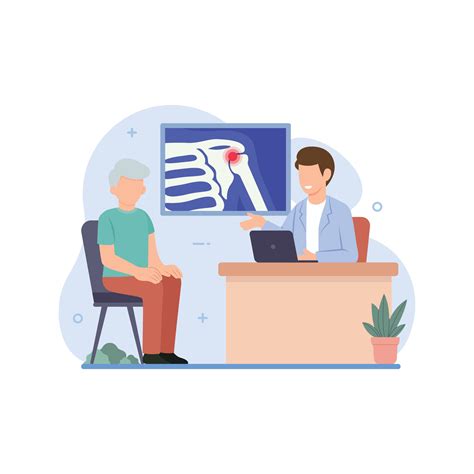 Doctor telling patient about shoulder joint pain disease vector