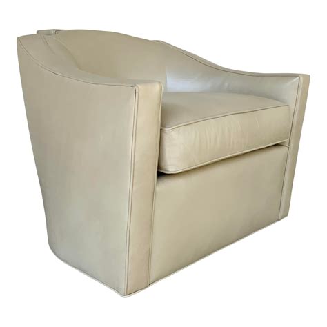 Theodore Alexander Modern Beige Leather Swivel Chair Chairish