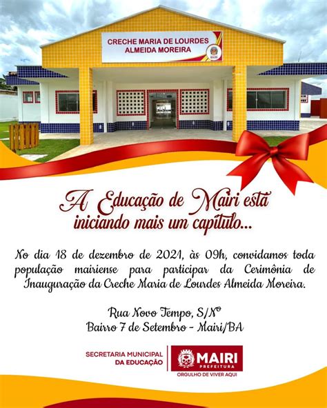 Prefeitura De Mairi Inaugura Creche Maria De Lourdes Almeida Moreira No