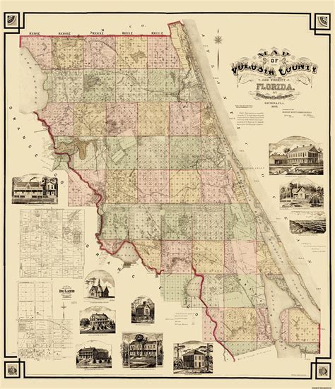 Historic County Map - Volusia County Florida - Rogers 1883 - 23 x 26.7