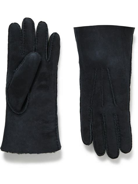 Loro Piana Guanto Shearling Lined Suede Gloves Blue Loro Piana