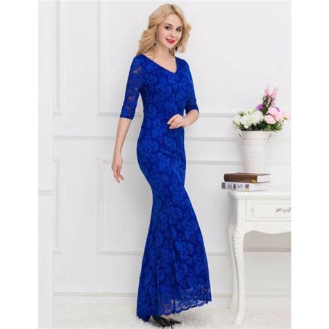 Backless Half Sleeve Long Dress Royal Blue Sarita Inc