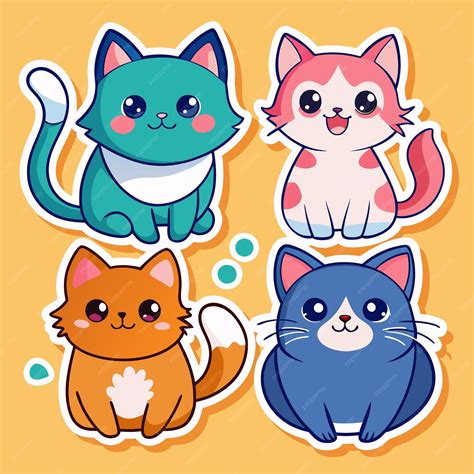 Premium Vector Cute Cartoon Cats Sticker Set