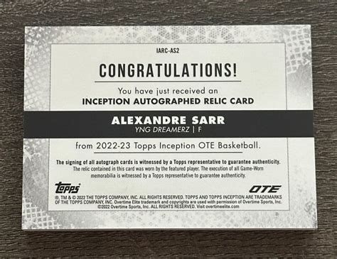 2023 Topps Inception OTE ALEXANDRE SARR White Auto Shoe Relic 25 EBay