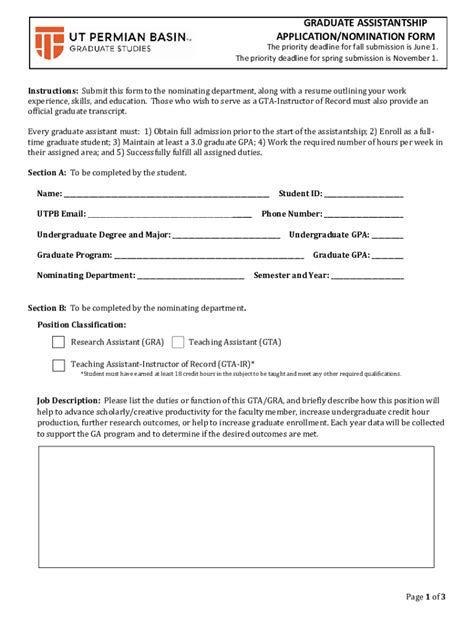 Fillable Online Graduate Assistantship Application Nomination Form Fax