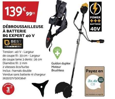 Promo Débroussailleuse à Batterie Bg Expert 40v Best Green chez