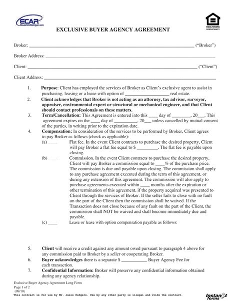 Free Printable Buyers Agency Agreement Templates Pdf And Word