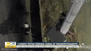 Bom Dia Ceará 4 homens tentam derrubar câmera de videomonitoramento