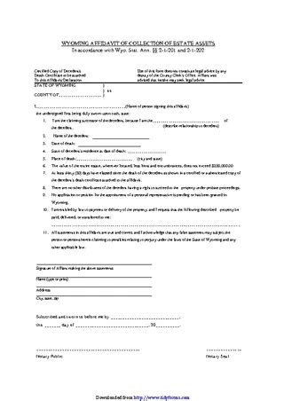 Wyoming Affidavit Of Collection Of Estate Assets Form PDFSimpli