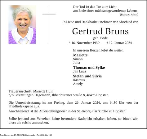 IVZ Trauer Gertrud Bruns