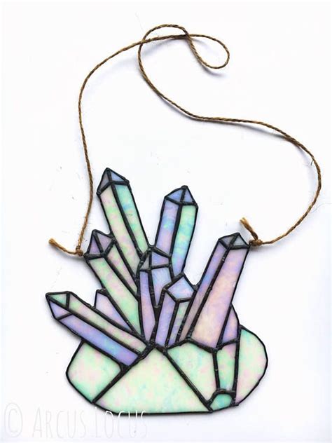 Stained Glass Aura Quartz Crystal Cluster Healing Boho Sale Etsy Stained Glass Suncatchers