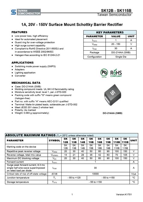 SK110B Datasheet Surface Mount Schottky Barrier Rectifier