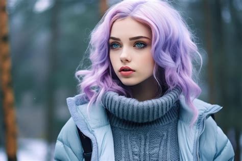 Premium AI Image | a woman with purple hair and blue eyes