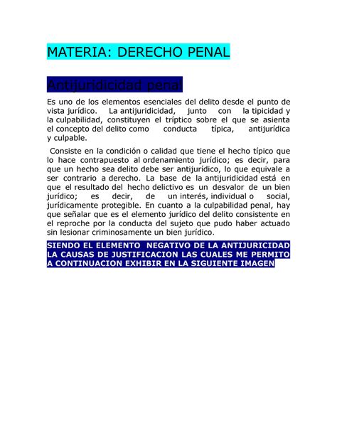 Antijuridicidad Apunte MATERIA DERECHO PENAL Antijuridicidad Penal