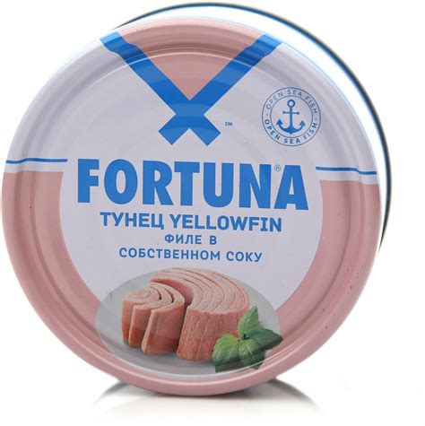 Fortuna Тунец yellowfin филе в собственном соку, 185 г — купить в ...