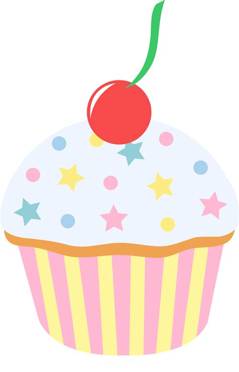 Vanilla Cupcake With Sprinkles and Cherry - Free Clip Art