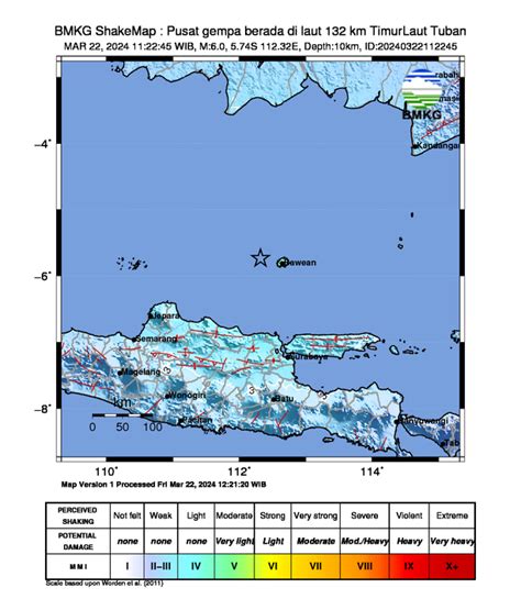 Update Peta Guncangan Gempa Timur Tuban Magnitudo 6 0 Hari Ini 22 3