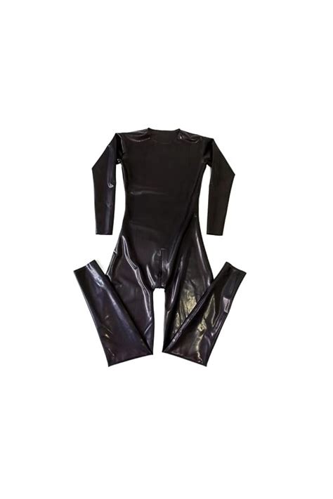 Handmade Black Mens Neck Entry Latex Catsuit With Crotch Zipper Rub