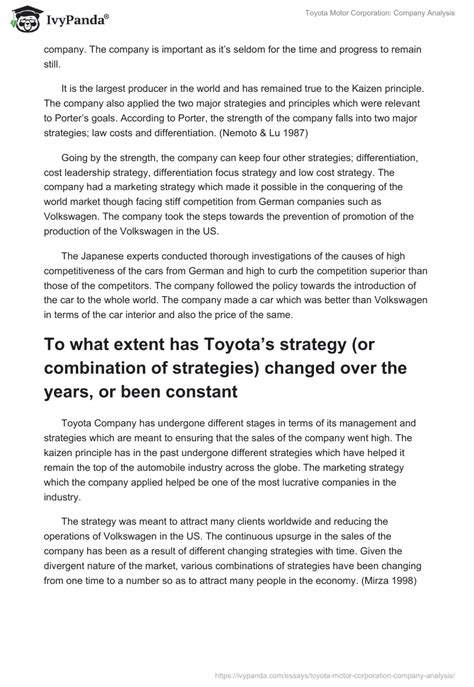 Toyota Motor Corporation Company Analysis 1086 Words Research