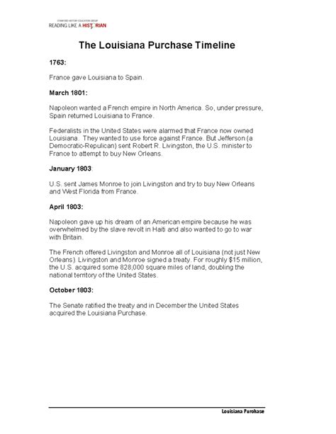 Louisiana Purchase Student Materials - The Louisiana Purchase Timeline