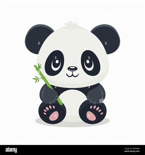 Flat Vector Cute Cartoon Panda Character with Bamboo. Funny Smiling ...