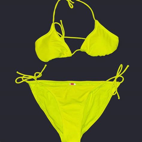 Neon Yellow Bikini Set Size Large Bottoms Size Depop