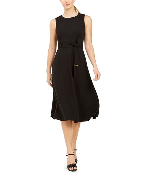 Calvin Klein Belted Fit And Flare Dress Macys