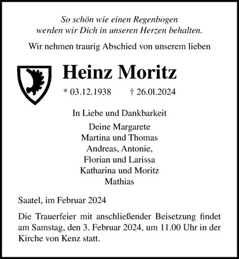 Traueranzeigen Von Heinz Moritz Trauer Anzeigen De