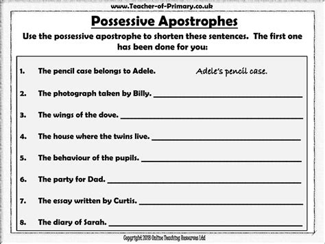 Apostrophes For Possession Worksheets Teaching Resources Worksheets Library