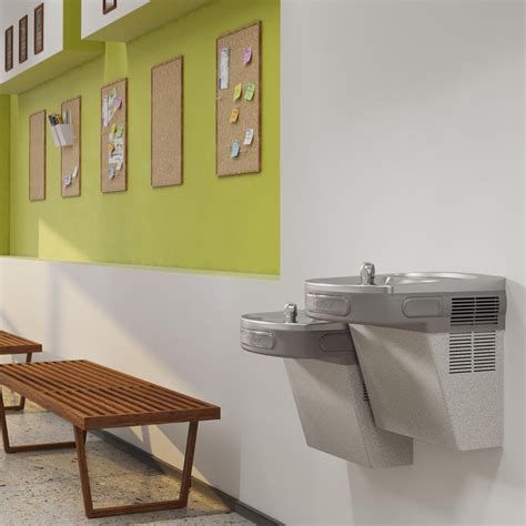 Elkay Wall Mount Versatile Bi Level Ada Cooler With Vandal Resistant Bubbler Filtered