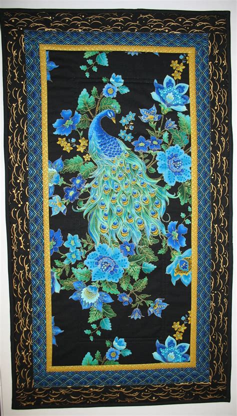 Peacock Wall Art No 3 Or Table Runner Quilted Fabric From