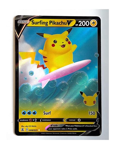 Pokemon Cards 2X Surfing Pikachu VMAX Celebrations 009 025 Holo Pokémon