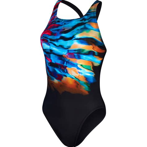 Speedo Placement Digital Leaderback Badpak Dames Black Cobalt Pop