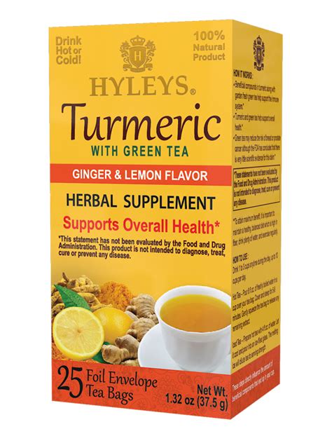 TURMERIC WITH GREEN TEA GINGER LEMON FLAVOR 25 FOIL ENVELOPE TEA