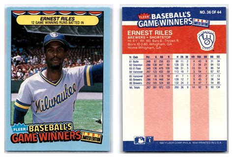 1987 Fleer Baseballs Game Winners 36 Ernest Riles Milwaukee Brewers