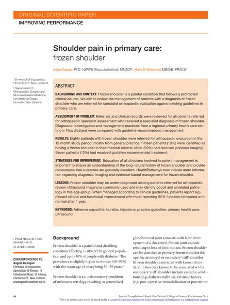 Pdf Shoulder Pain In Primary Care Frozen Shoulder