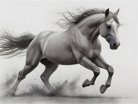 Grace and Power in Motion: a Realistic Drawing of a Running Horse Stock Illustration ...