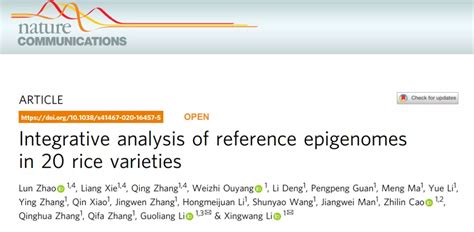 Nature Communications Online The Reference Epigenomic Maps Of Rice