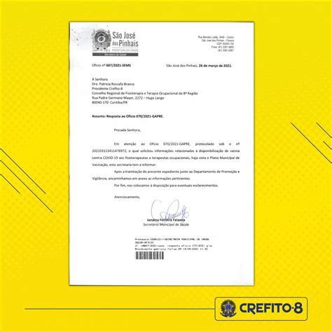 CREFITO 8 recebe resposta do ofício enviado para a prefeitura de SÃO