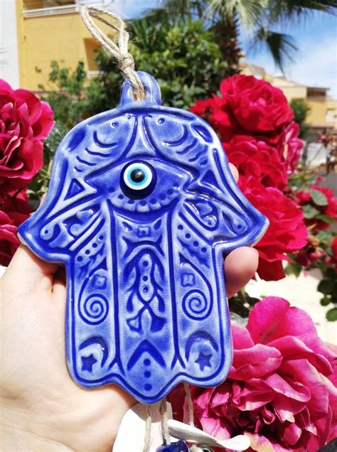 Blue Hamsa Wall Hanging Fish Hamsa Wall Decor Oriental Etsy